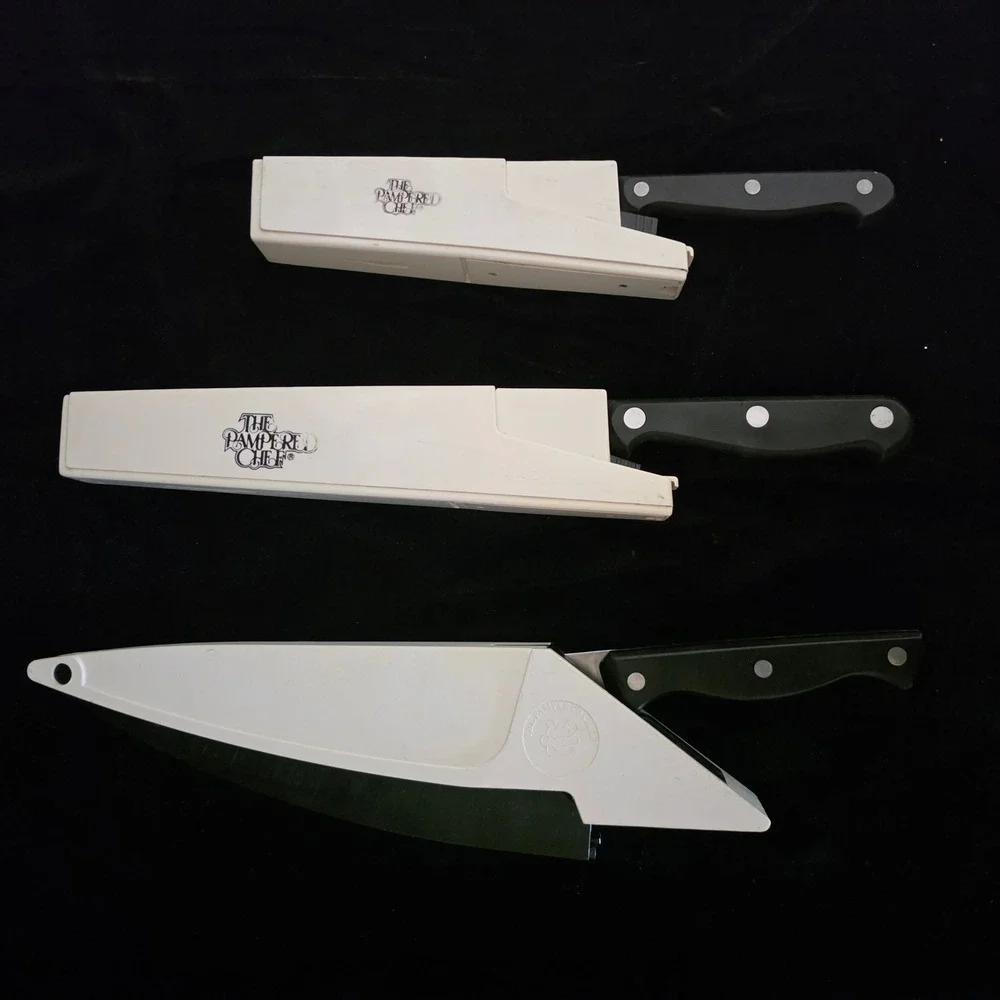Pampered Chef Self Sharpening Knife Set 3 Piece: Chef, Slicing, Utility